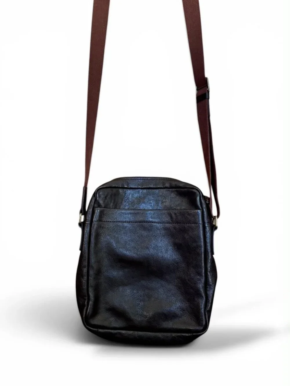 Jeep Leather Cross Body Messenger Travel Bag Zippered Pockets Brown